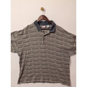Bugle Boy Polo Shirt Mens XXL Grey Green Textured Knit Vintage 90s Excellent